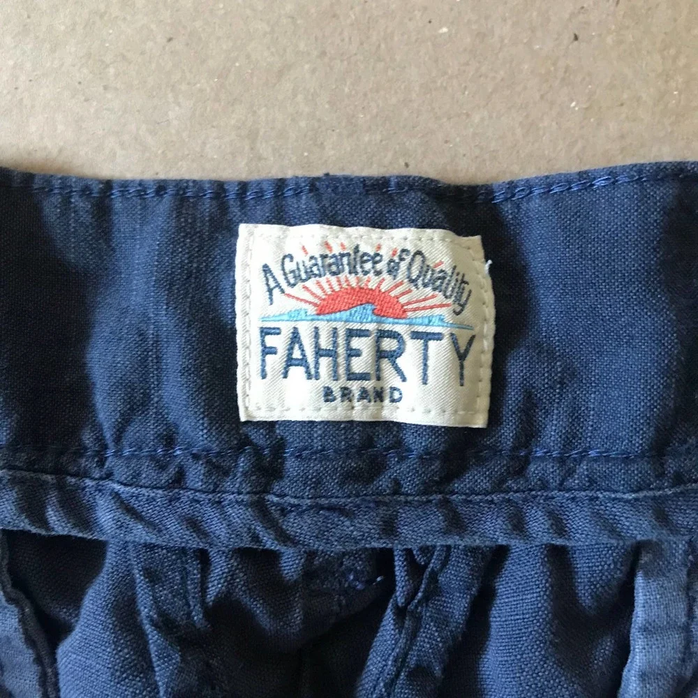 Faherty Shorts Mens 38 Blue Chino Preppy Linen Blend Casual